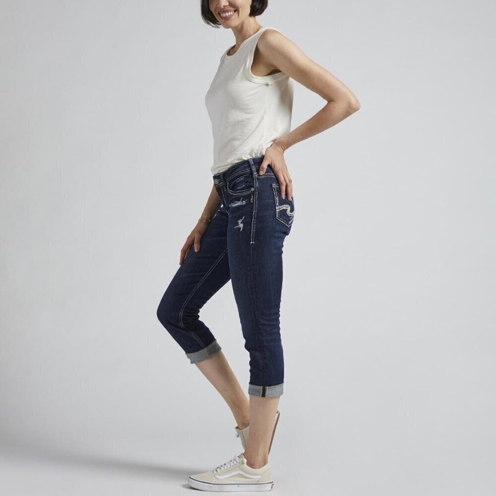 Silver Jeans 31 (10) Suki Capri Women’s Jeans Mid Rise Stretch Distressed - Picture 11 of 11